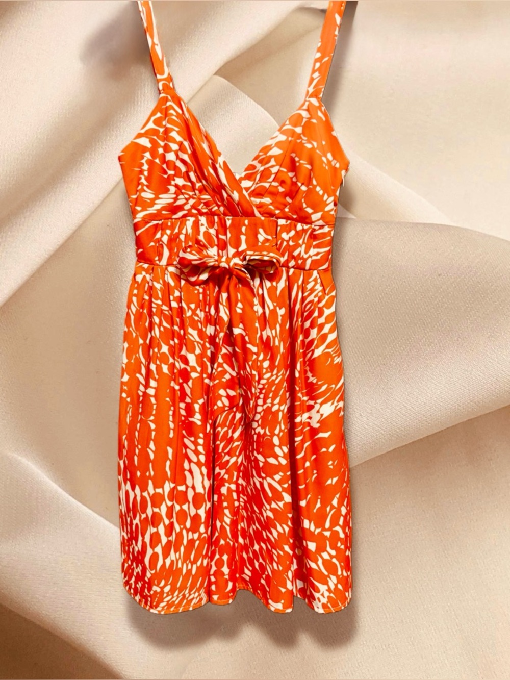 LC Lauren Conrad Orange and White Tie-Waist Mini Dress size 2